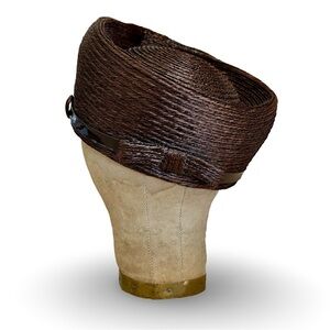 Vintage Lynne Brooke Hats Brown Straw Pillbox Mid Century Women's Hat with Bow